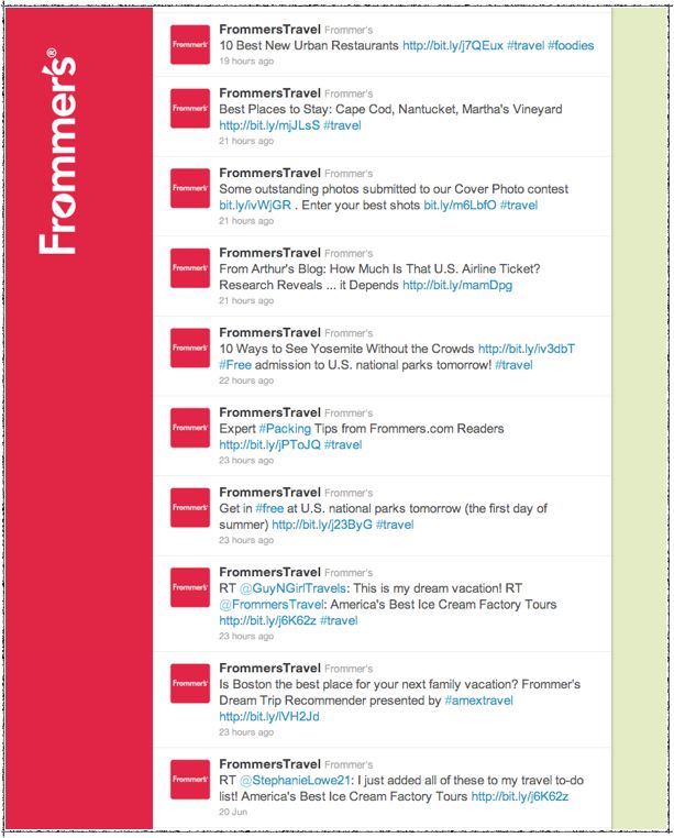 Frommer’s Twitter activity is not segmented by country. They mostly tweet for the U.S. | Social Media Segmentation