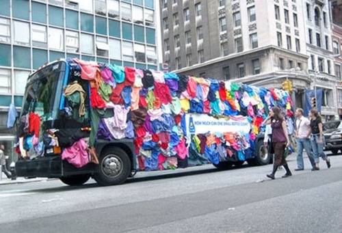 All Laundry Detergent Bus Advertisement campaign "How much can one small bottle clean?" was part of a 2006 guerrilla campaign where Manhattanites had to spot the bus to participate. Hard to miss! ￼